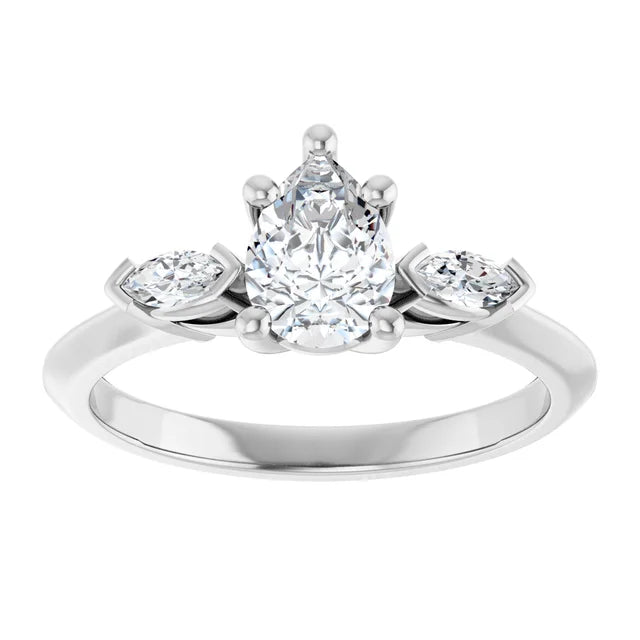 14k White Gold 5/8 CTW Pear-Shaped and Marquise Diamond Three-Stone Ring