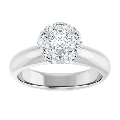 14k white round accented engagement ring