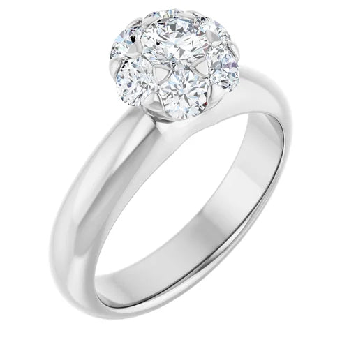 14k white round accented engagement ring