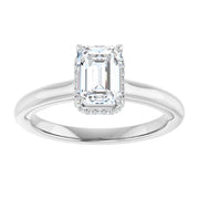 14k White Gold 1 1/4 CT Emerald-Cut Diamond Ring with Pavé Halo Detail