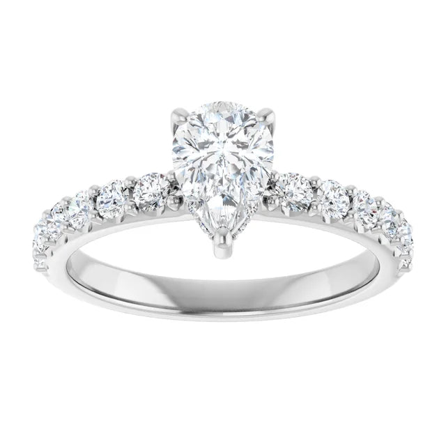 14k White Gold 9/10 CTW Pear-Shaped Diamond Engagement Ring with Accents