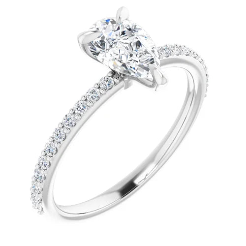 14k White pear engagement ring