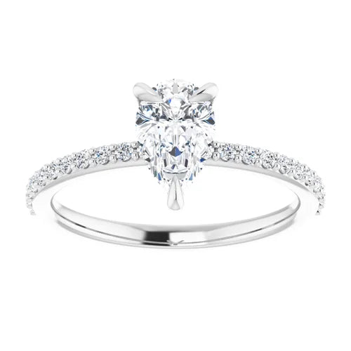 14k White pear engagement ring