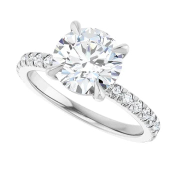 14K White Round French-Set Engagement Ring