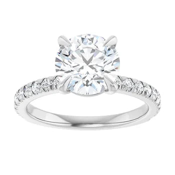 14K White Round French-Set Engagement Ring