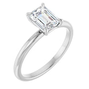 14K White Emerald Solitaire Engagement Ring