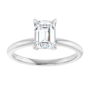 14K White Emerald Solitaire Engagement Ring
