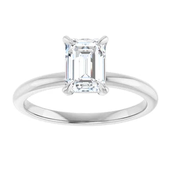 14K White Emerald Solitaire Engagement Ring