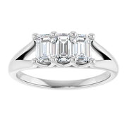 14k White Gold 1 CTW Emerald-Cut Three-Stone Diamond Ring