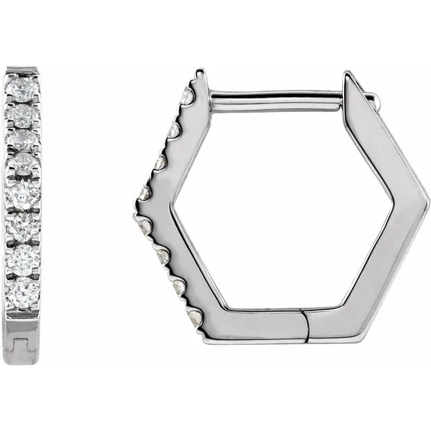 14K White Gold Gold  1/8 CTW Natural Diamond Geometric Hinged Huggie Earrings