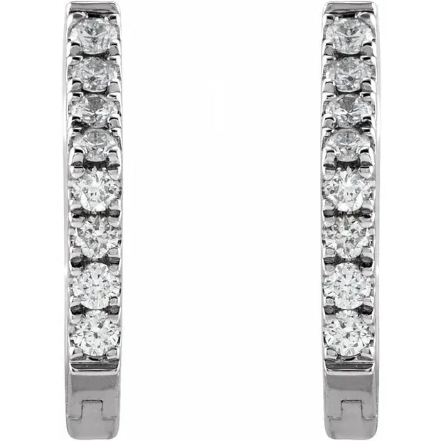 14K White Gold Gold  1/8 CTW Natural Diamond Geometric Hinged Huggie Earrings