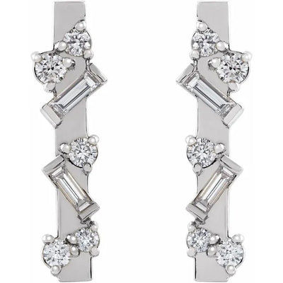14K White Gold 1/4 CTW Natural Diamond Scattered Bar Drop Earrings