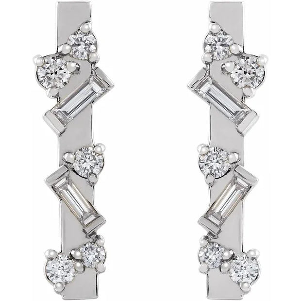 14K White Gold 1/4 CTW Natural Diamond Scattered Bar Drop Earrings