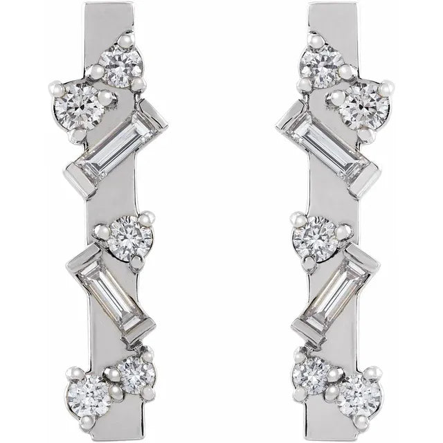 14K White Gold 1/4 CTW Natural Diamond Scattered Bar Drop Earrings