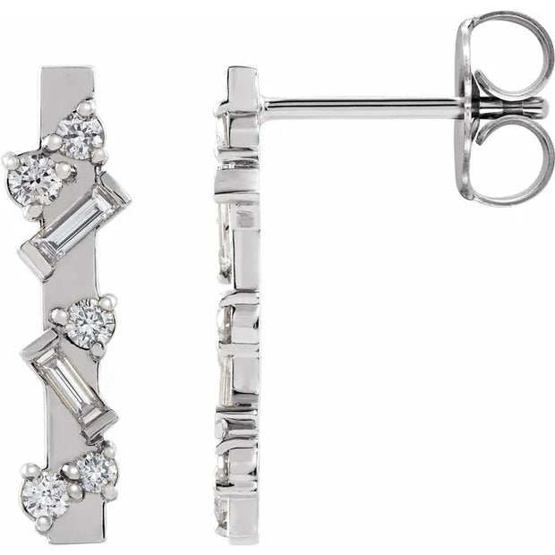 14K White Gold 1/4 CTW Natural Diamond Scattered Bar Drop Earrings