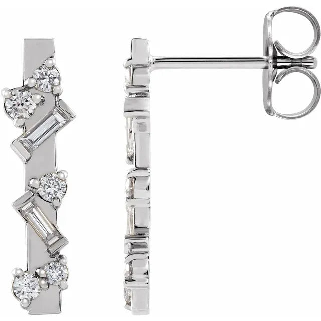 14K White Gold 1/4 CTW Natural Diamond Scattered Bar Drop Earrings