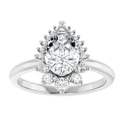 14K White Gold 1 5/8 CTW Pear-Shaped Diamond Halo Ring with Starburst Accents