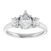 14k White Gold 3/4 CTW Pear and Oval Diamond Three-Stone Ring