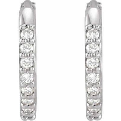 14K White Gold 1/8 CTW Natural Diamond Hinged 12.5 mm Huggie Hoop Earrings