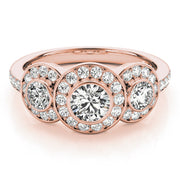 14K Rose Gold 1 3/4 ct tw Three Stone Diamond Engagement Ring