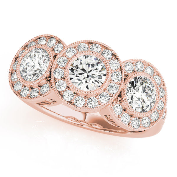 14K Rose Gold 1 3/8 ct tw Three Stone Diamond Engagement Ring