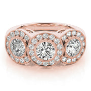 14K Rose Gold 1 3/8 ct tw Three Stone Diamond Engagement Ring