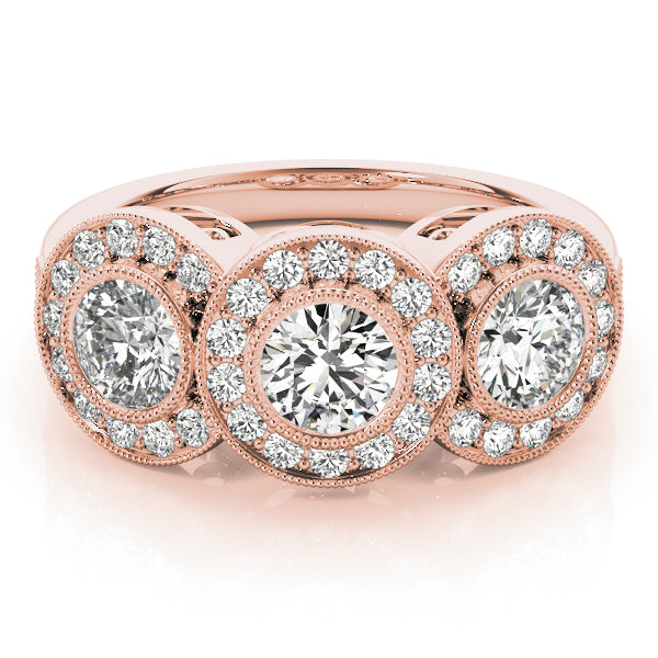 14K Rose Gold 1 3/8 ct tw Three Stone Diamond Engagement Ring
