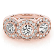 18K Rose Gold 1 3/8 ct tw Three Stone Diamond Engagement Ring