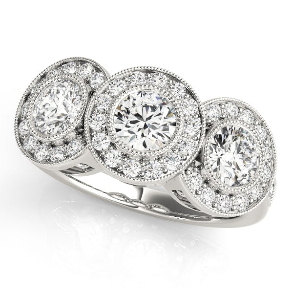 14K White Gold 1 3/8 ct tw Three Stone Diamond Engagement Ring