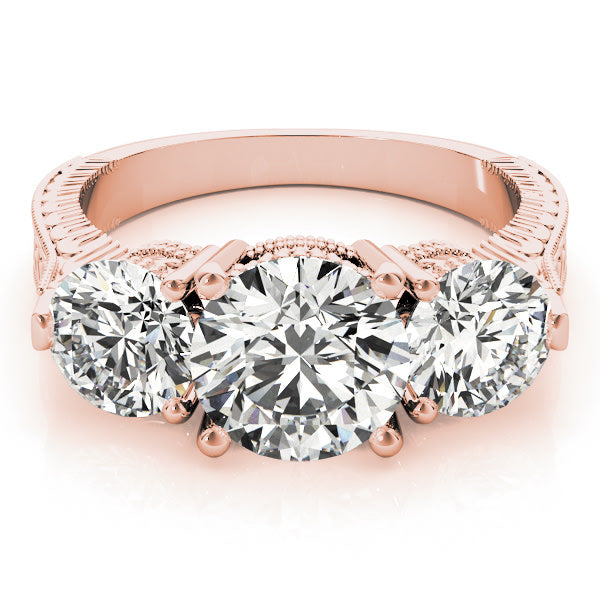 14K Rose Gold 2 7/8 ct tw Three Stone Diamond Engagement Ring