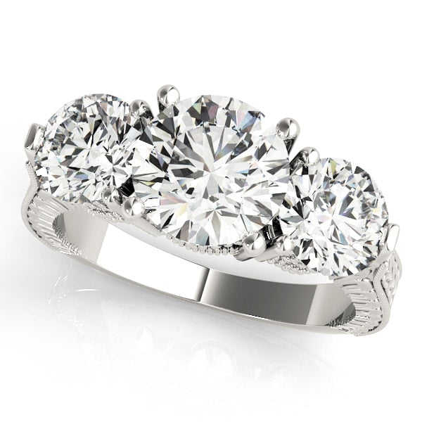 14K White Gold 2 7/8 ct tw Three Stone Diamond Engagement Ring