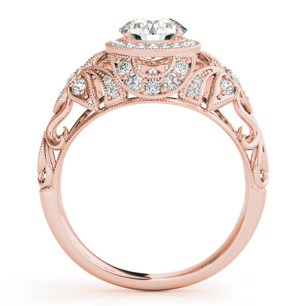 18K Rose Gold 1 1/5 ct tw Halo Diamond Engagement Ring