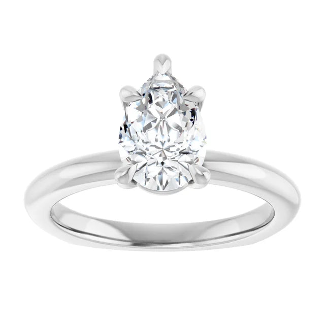 14k White Gold 1 1/2 CT Pear-Shaped Diamond Solitaire Ring with Claw-Prong Setting