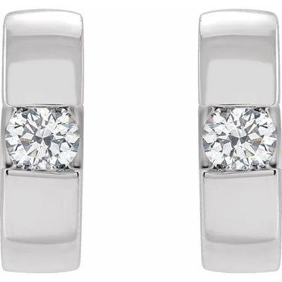 14K White Gold 1/4 CTW Natural Diamond 12 mm Hinged Huggie Hoop Earrings