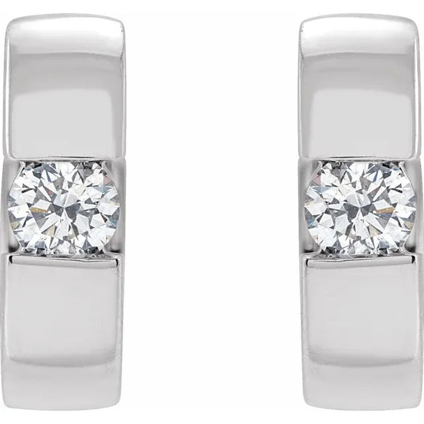 14K White Gold 1/4 CTW Natural Diamond 12 mm Hinged Huggie Hoop Earrings