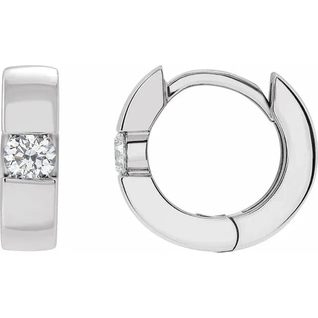 14K White 1/4 CTW Lab-Grown Diamond Hinged Huggie Earrings