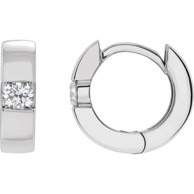 14K White 1/4 CTW Lab-Grown Diamond Hinged Huggie Earrings