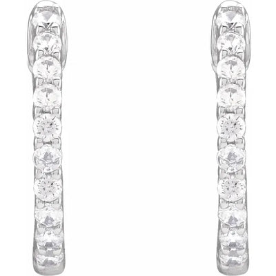 14K White Gold 1/2 CTW Natural Diamond Inside-Outside Hinged Hoop Earrings