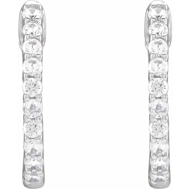 14K White Gold 1/2 CTW Natural Diamond Inside-Outside Hinged Hoop Earrings