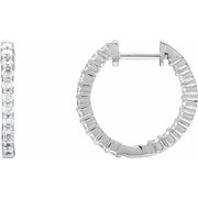 14K White 3/4 CTW Lab-Grown Diamond Inside-Outside Hinged Hoop Earrings