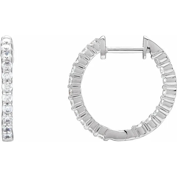 14K White 3/4 CTW Lab-Grown Diamond Inside-Outside Hinged Hoop Earrings