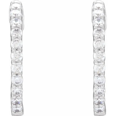 14K White 3/4 CTW Lab-Grown Diamond Inside-Outside Hinged Hoop Earrings