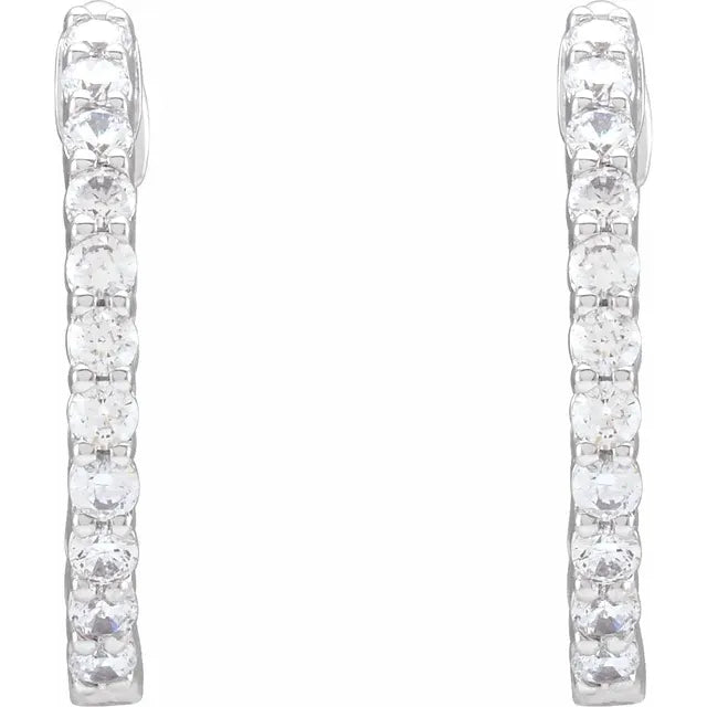 14K White 3/4 CTW Lab-Grown Diamond Inside-Outside Hinged Hoop Earrings