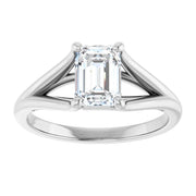 14k White Gold 1 1/4 CT Emerald-Cut Diamond Solitaire Ring with Split Shank