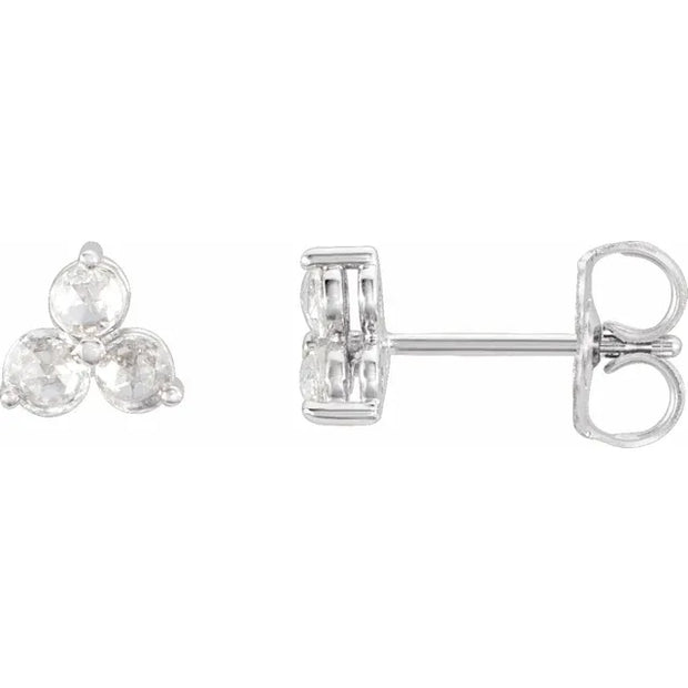 14K White Gold 1/3 CTW Rose-Cut Natural Diamond Three-Stone Earrings