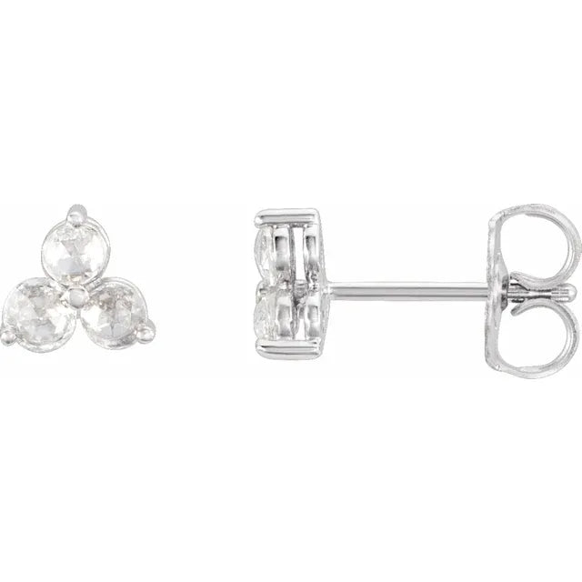 14K White Gold 1/3 CTW Rose-Cut Natural Diamond Three-Stone Earrings