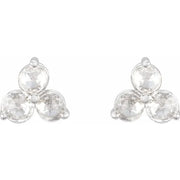 14K White Gold 1/3 CTW Rose-Cut Natural Diamond Three-Stone Earrings
