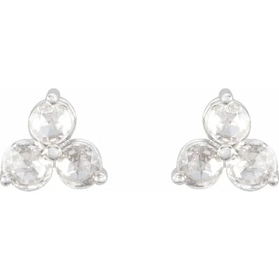 14K White Gold 1/3 CTW Rose-Cut Natural Diamond Three-Stone Earrings