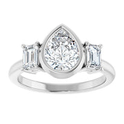 14k White Gold 1 5/8 CTW Pear and Emerald-Cut Diamond Three-Stone Ring with Bezel Setting