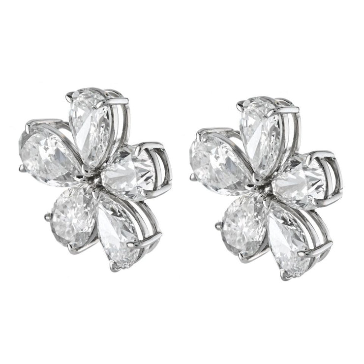 Pear Cut Diamond Flower Stud Earrings